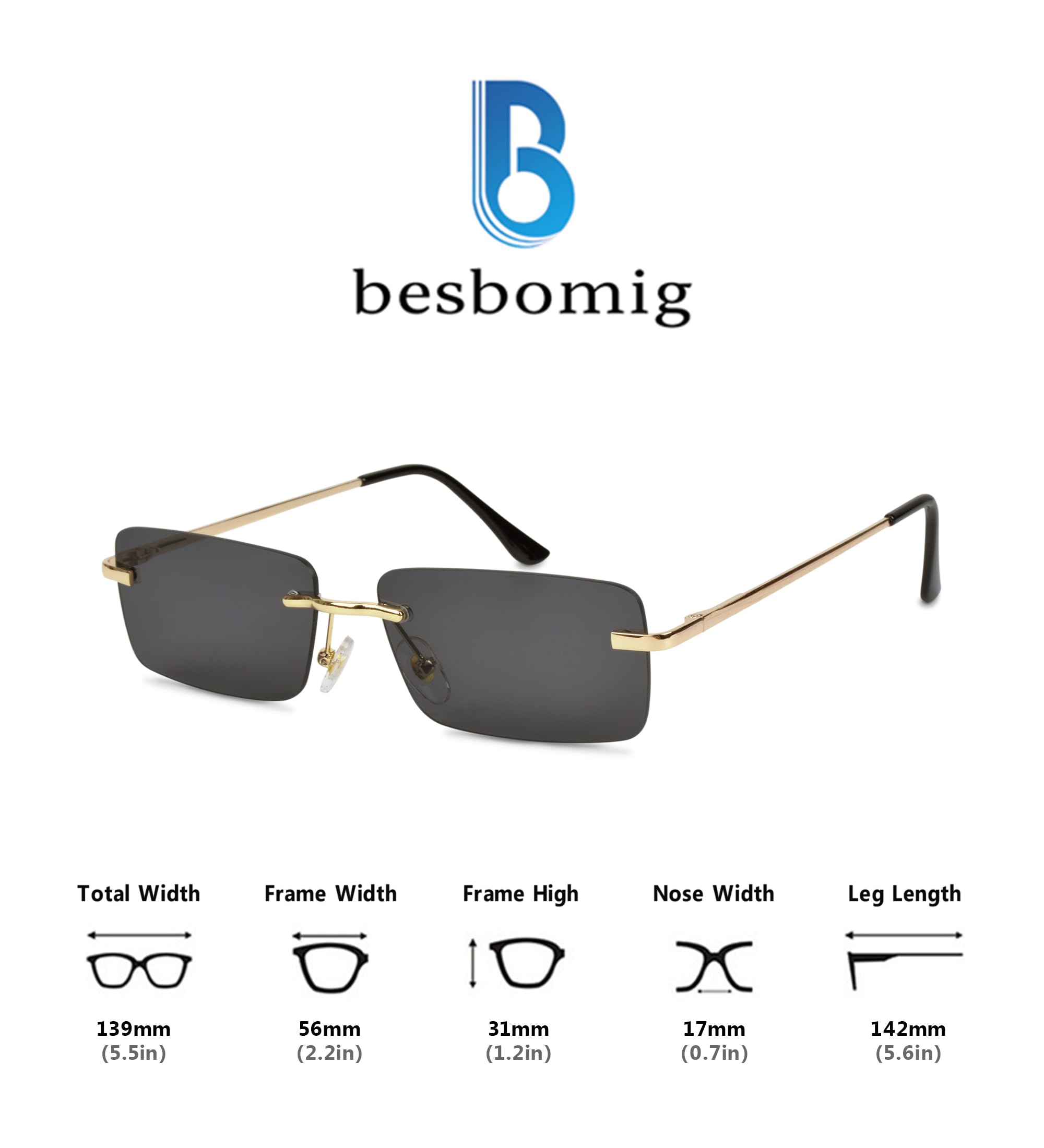 Gafas de Sol Sin Montura Rectangulares para Mujer Hombre Vintage Lentes de Sol Mujer Gafas Cuadradas Pequeñas para Fiesta Moda con Protección UV400