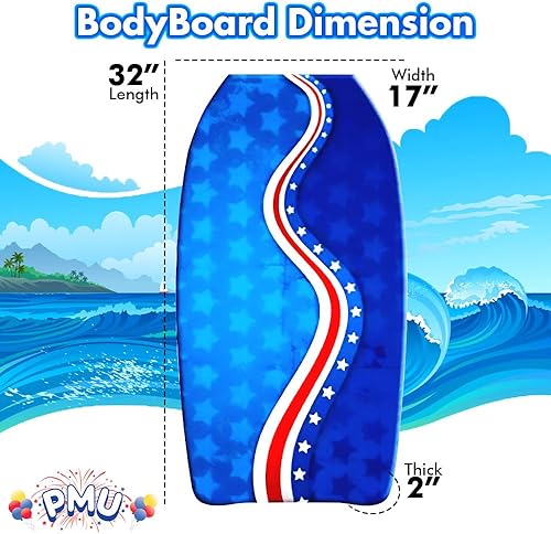 Miniatura 3 de PMU Bodyboard impreso con gráficos de 33 pulgadas, correa de muñeca ligera, parte inferior lisa para playa, mar y piscina, tabla de surf para niños,