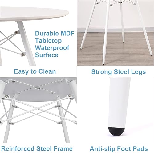 Miniatura 5 de Mesa de comedor redonda blanca de 31.5 pulgadas, patas de metal, mesa de cocina moderna simple para 2 a 4 personas, lugar pequeño, cafetería,