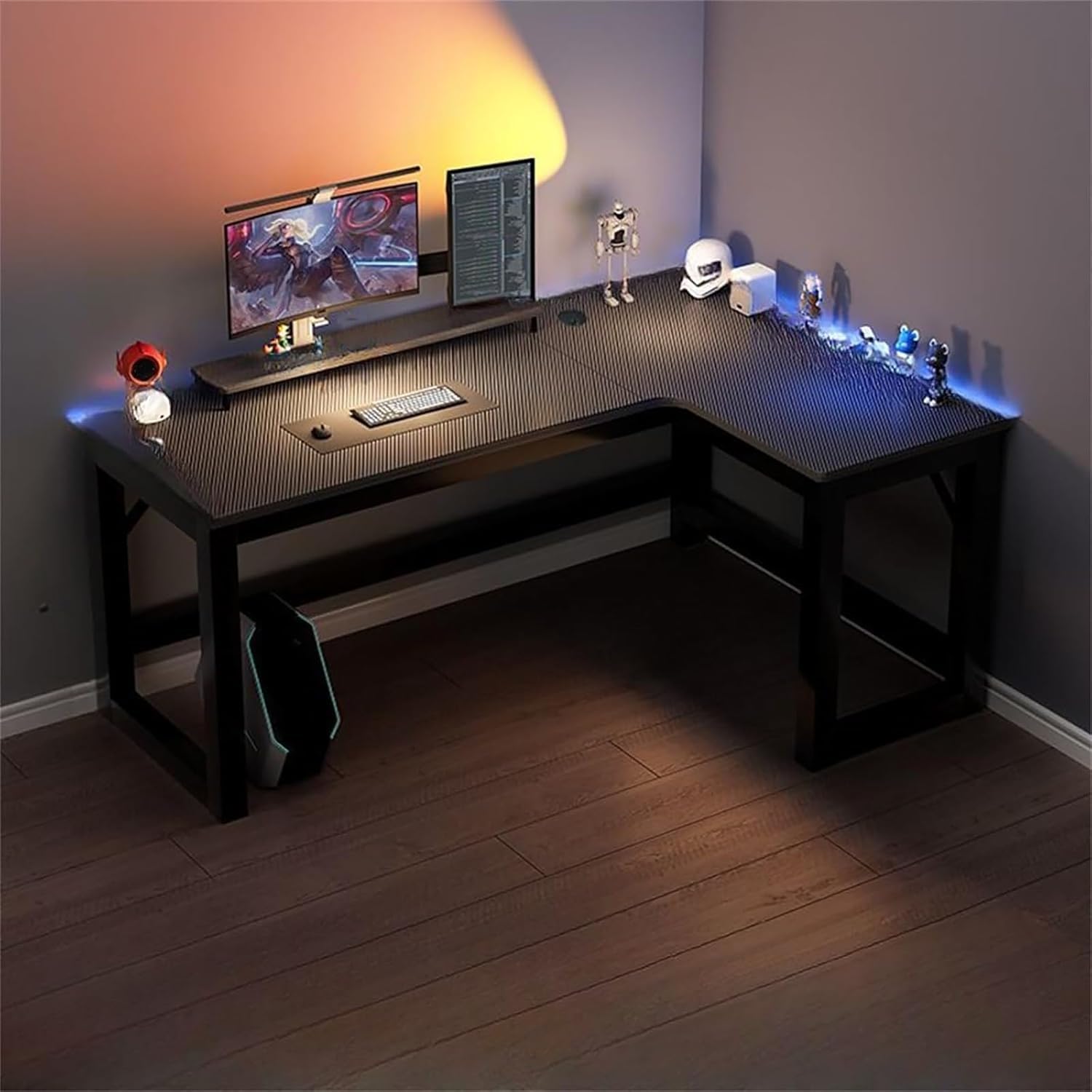 SXZenSpace L-shaped computer desk, corner home study desk with a load capacity of 200 kg and wire hole design, suitable for office, bedroom, living room Black,140 * 120