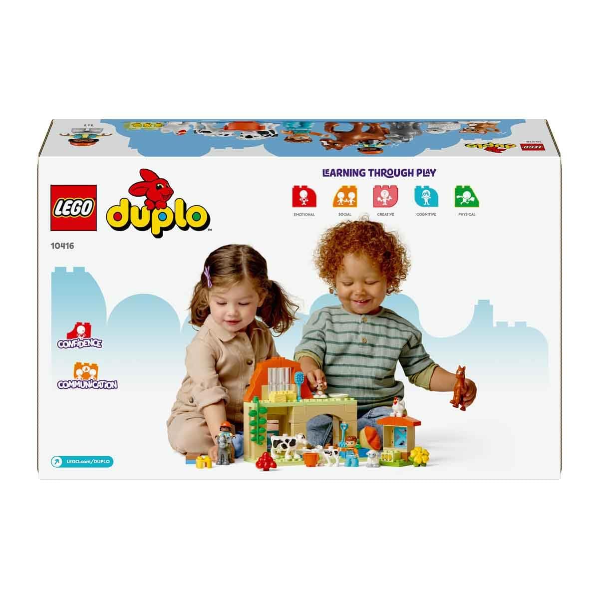 LEGO DUPLO Town Opieka nad zwierzętami na farmie, Zabawka Edukacyjna dla Dziecka z Figurkami Konia, Krowy, Owcy i Kota, Klocki Promujące Rozwój dla Małych Dzieci, Prezent dla 2-latka 10416
