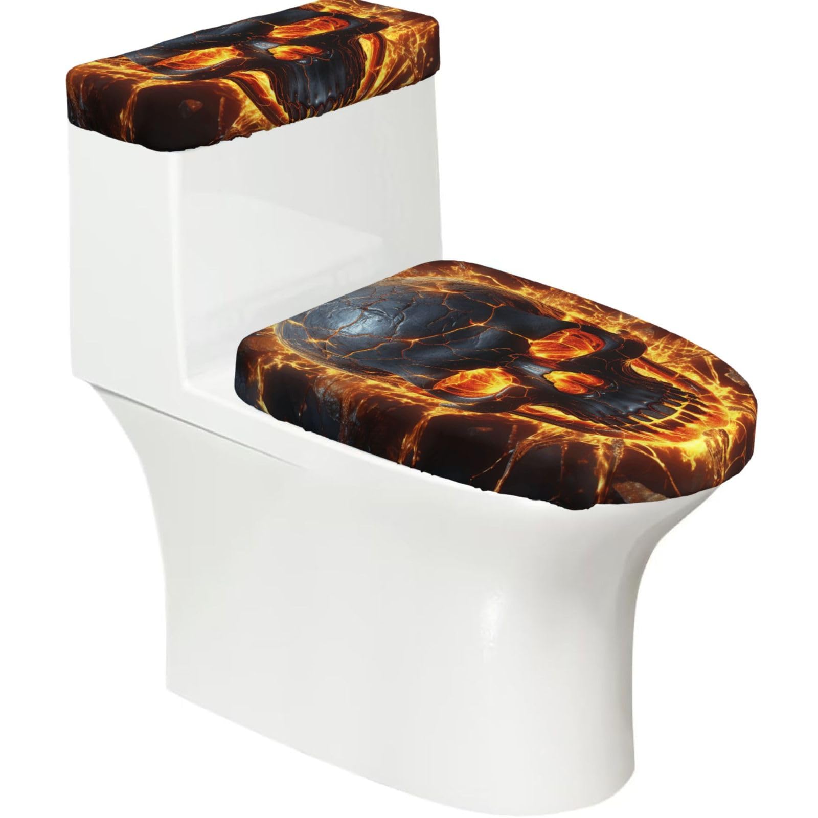 FekiLoot Shattering of Skull Toilet Lid Cover and Toilet Tank Cover Set of 2,Dust Splash Resistant Toilet Top Covers Soft Washable Toilet Lid Seat Cover for Bathroom Office Home Decor