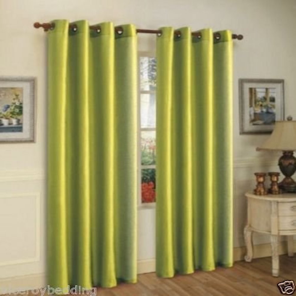 viceroy bedding Pair of SAGE GREEN 66" Width x 108" Drop, Luxury FAUX SILK Eyelet Curtains INCLUDING PAIR OF MATCHING TIE BACKS