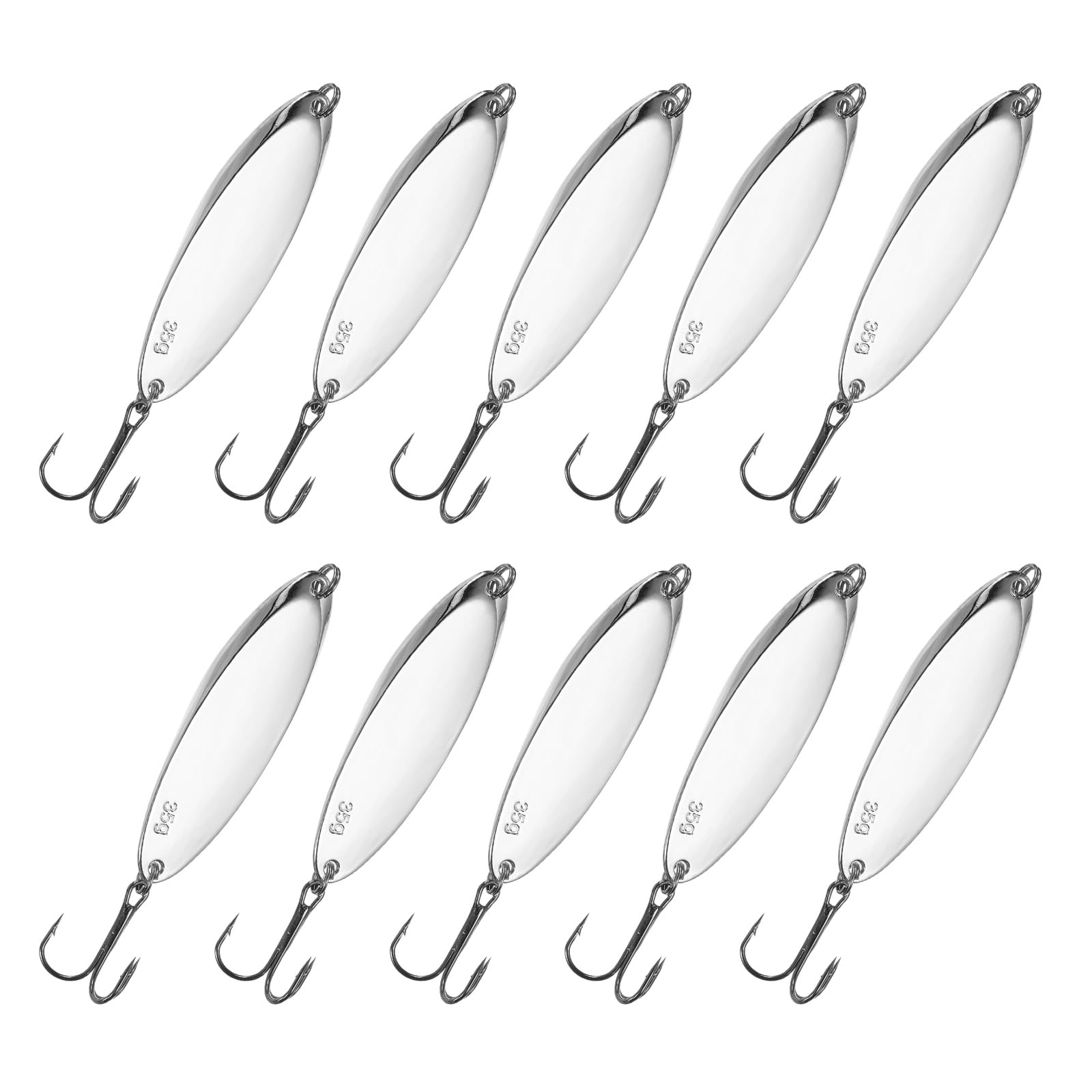 YELARXI Fishing Spoons Lures, Metal Saltwater Treble Trout Lures Jigging Spoon with Treble Hooks Casting Spinner Baits 10 Pcs & 1 oz & Silver - Fitting for (Freshwater/Salmon/Bass/Trout)