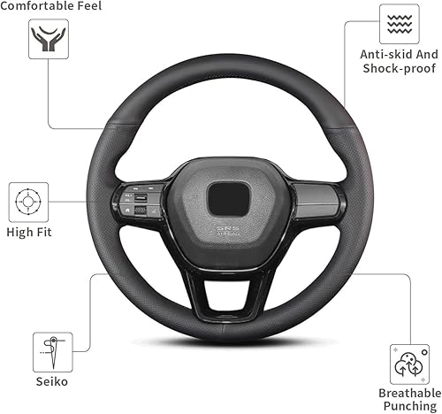 Miniatura 3 de Funda de volante cosida a mano, apta para Honda 2022 Civic Sedan Si2022 Civic2023 CR-V HR-V Civic Type R, funda de cuero de microfibra