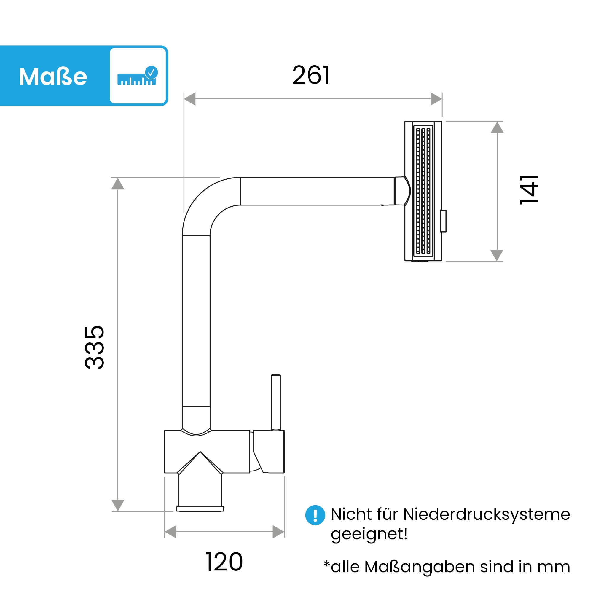 Bächlein Küchenarmatur Erino (Edelstahl gebürstet) – Schwenkbare Einhand-Spültischbatterie mit 3 Strahlarten – Küchen-Wasserhahn mit ausziehbarer und drehbarer Brause und Wasserfall-Funktion