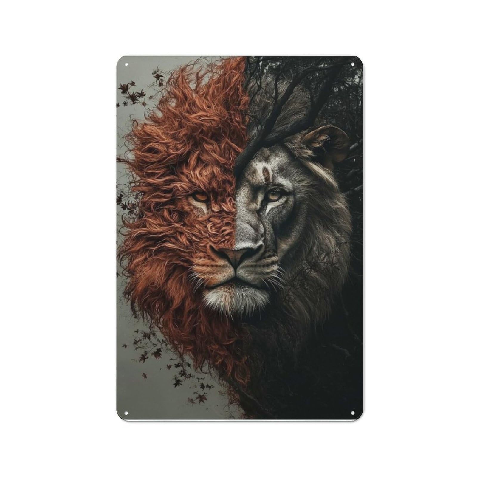 Junmoney Lion With Two Faces Tin Wall Plaque 30X20cm With For Living Room Or Hallway, A Decorative Christmas Gift For Hallway Decor Fans
