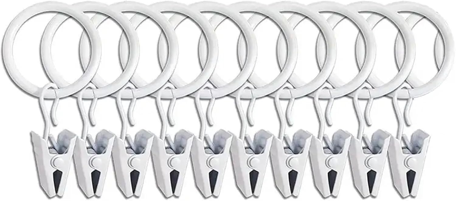 35Pcs Curtain Ring Clip Snap-on Design Easy to Use Clips Set No-Drill Polished Iron Rings with for Bedroom(White)