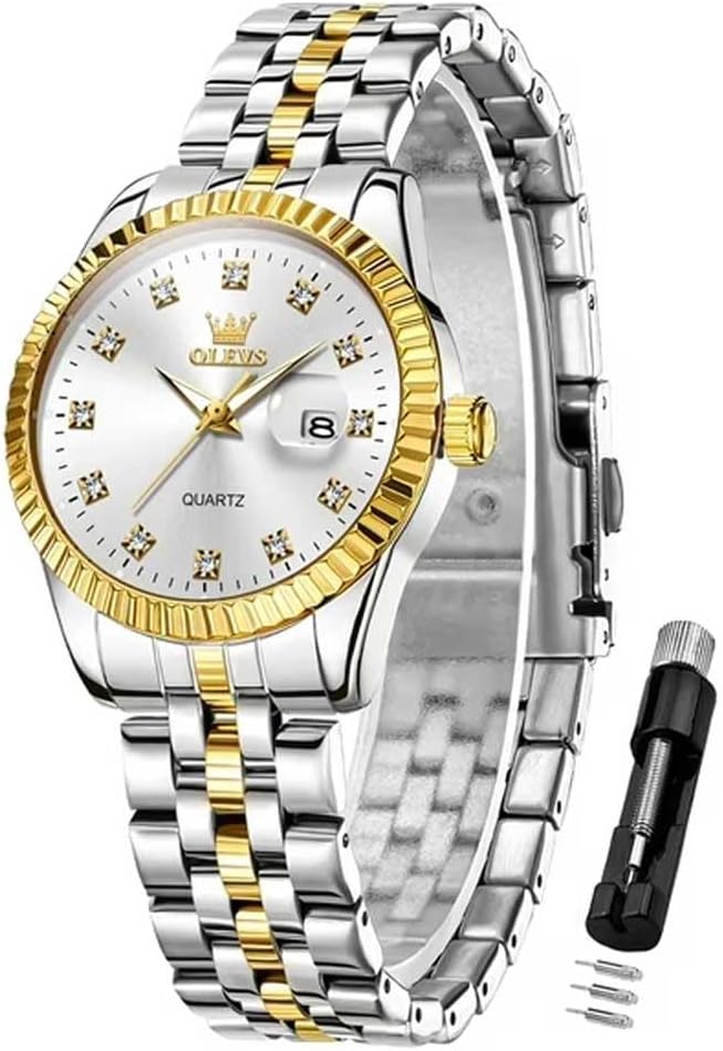 OLEVS Watches for Women Diamond Luxury Dress Women Watches Analog Quartz Waterproof Day Date Stainless Steel Wristwatch