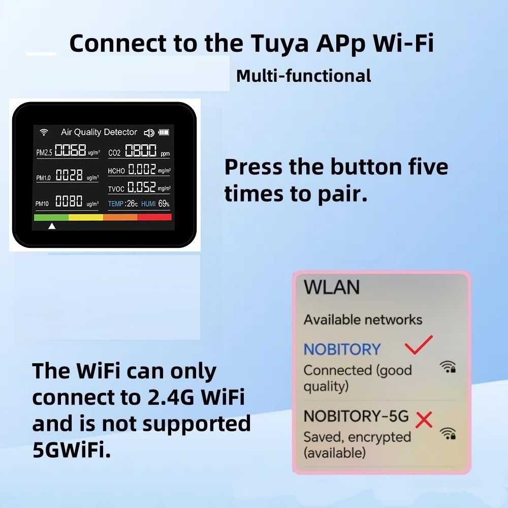 13 en 1 Tuya Intelligent Air Quality Monitor Interior, Detector de CO2 portátil, admite la función de Alarma de Control de Aplicaciones remotas con probador de Calidad del Aire (Blanco)