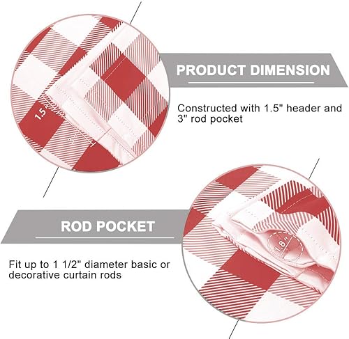 Miniatura 6 de Woven Trends - Cortinas para decoración de cocina, cenefa a cuadros escoceses, clásico diseño a cuadros, decoración de casa de finca, cortinas para