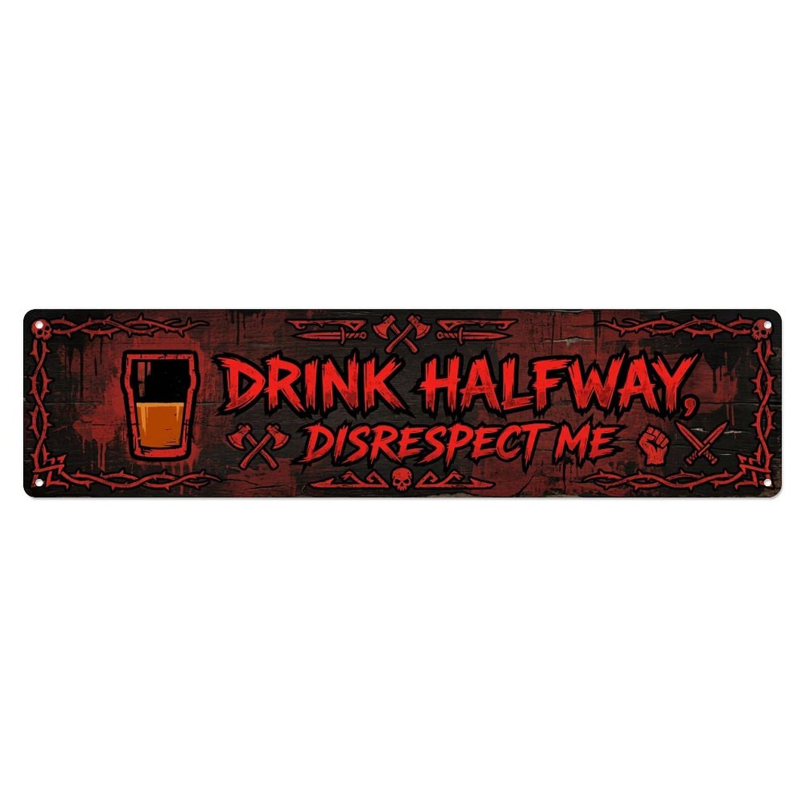 Halfway Respect Tavern Social Metal Tin Skinny Sign Plaque Wall Decor for Cafe, Club Bar, Office, Home Garden Metal Poster 4x16Inch
