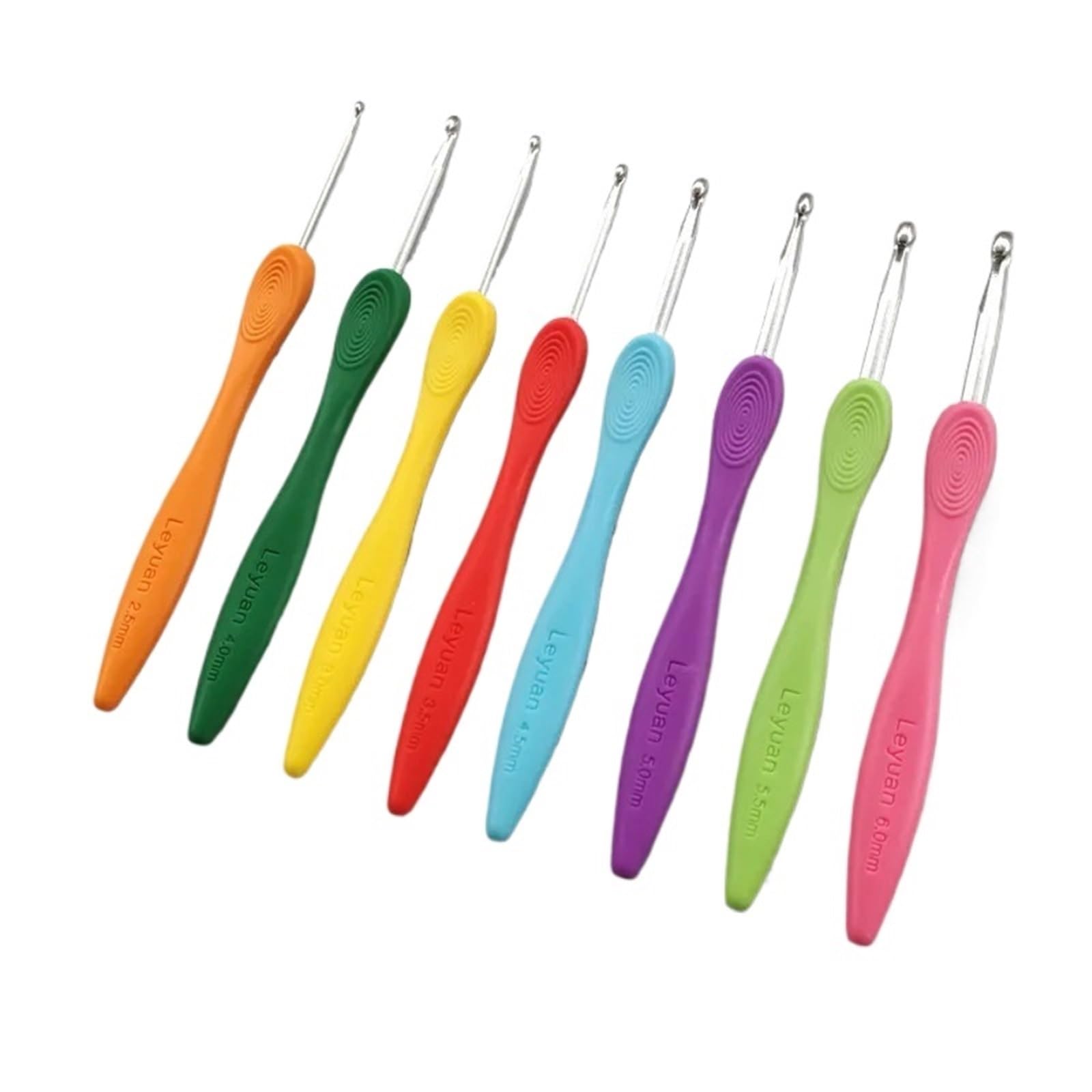 L6NqIAG Crochet Kit 8PCS Crochet Hook 2.5-6.0mm Aluminum Needles with Colorful Soft Rubber Grip Cushioned Handles DIY Craft Supplies