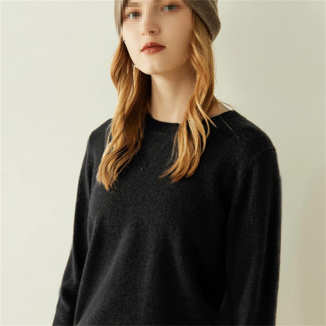 Suéter De Mujer Jersey De Cachemira Cálido Knitwaer Cuello Redondo Suéter De Lana Sólida