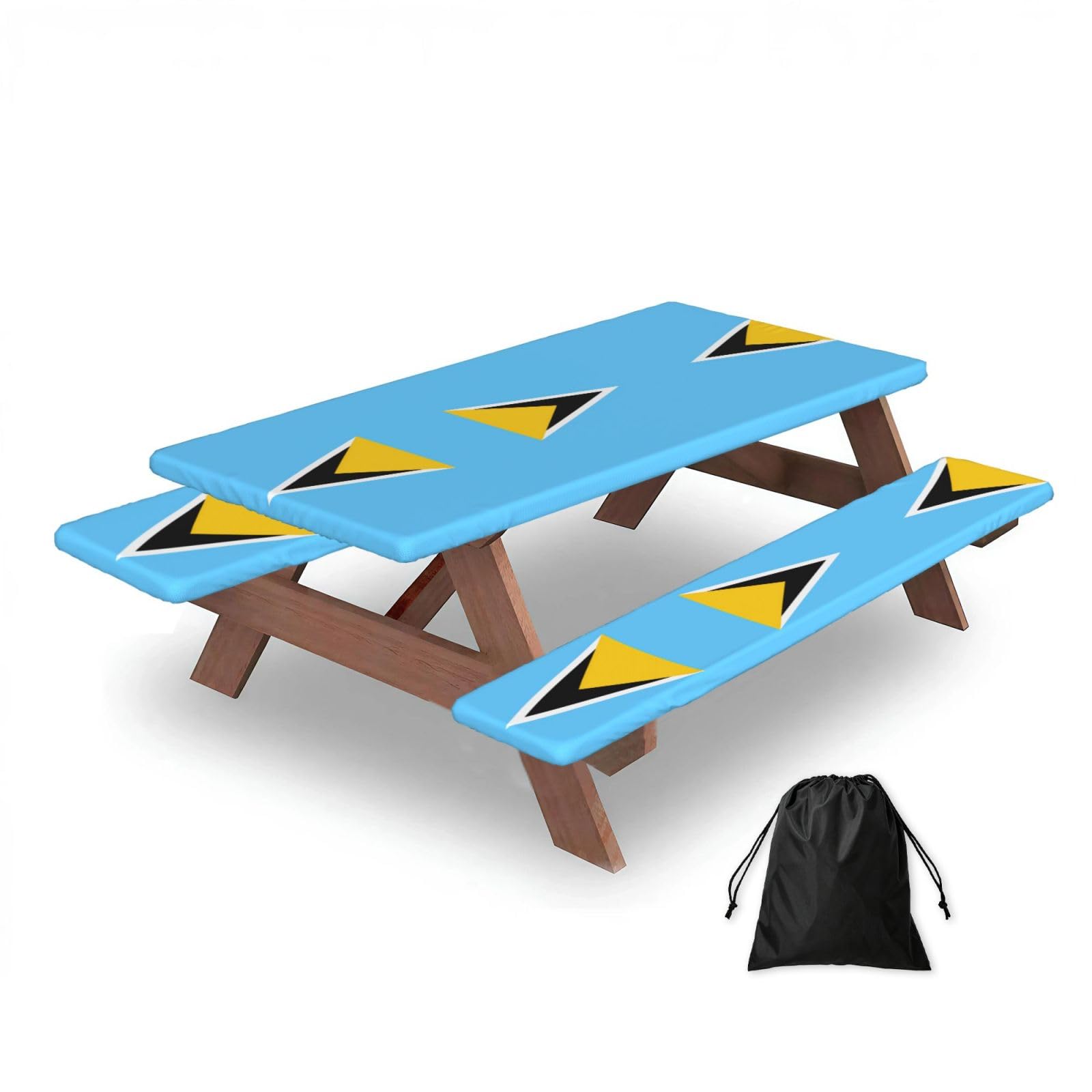 Zqytgfdc Black Flag Of Saint Lucia Rectangular Water-Repellent Picnic Tablecloths, Outdoor Camping, Picnic, Bbq