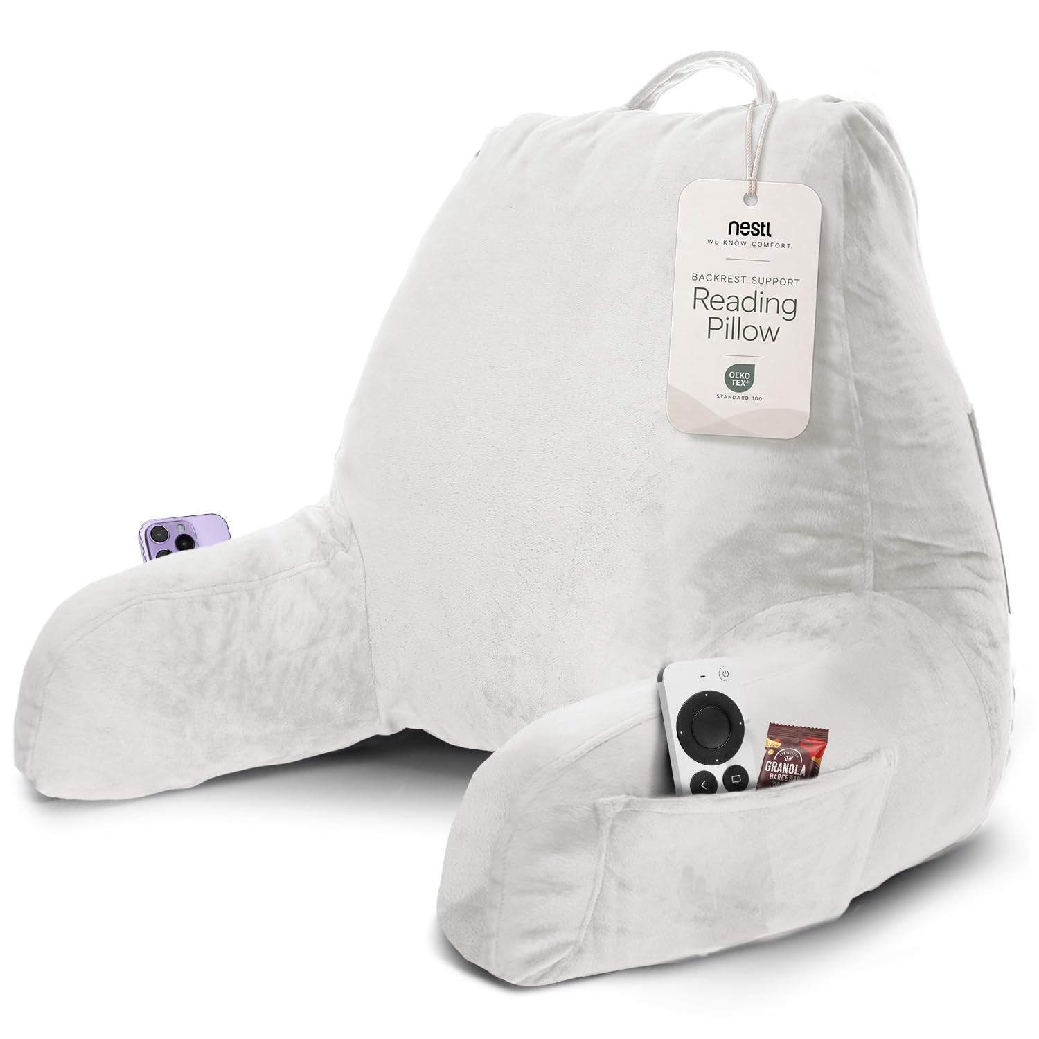 Nestl Reading Pillow for Bed, Back Pillow for Sitting Up in Bed, White