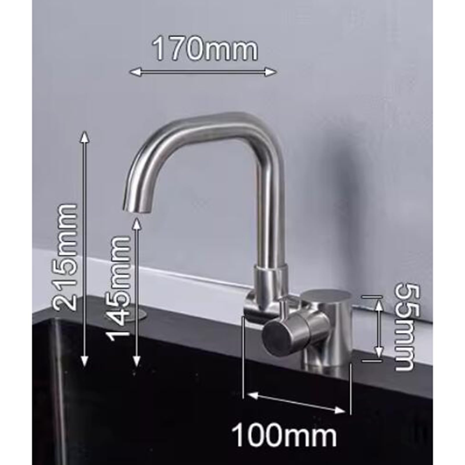 Grifo de Cocina para Ventana Grifo Abatible Cocina Mango Único Orificio Único Grifo de Fregadero Abatible Acero Inoxidable-Cepillado