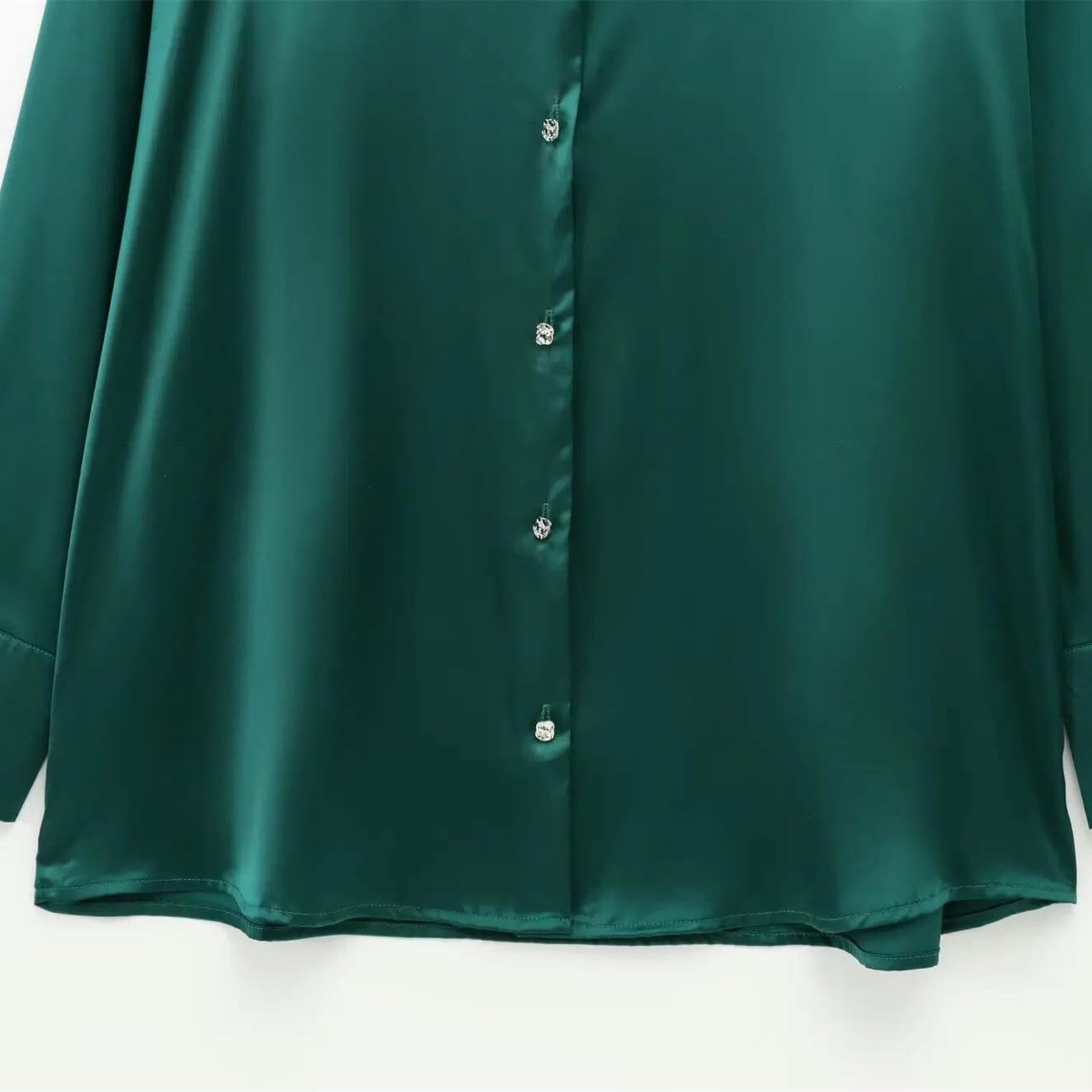 Camicia Donna da in Raso A Maniche Lunghe Forma di V Primaverile Decorata con Bottoni, Top Casual per Pendolari Versatile-Verde-s