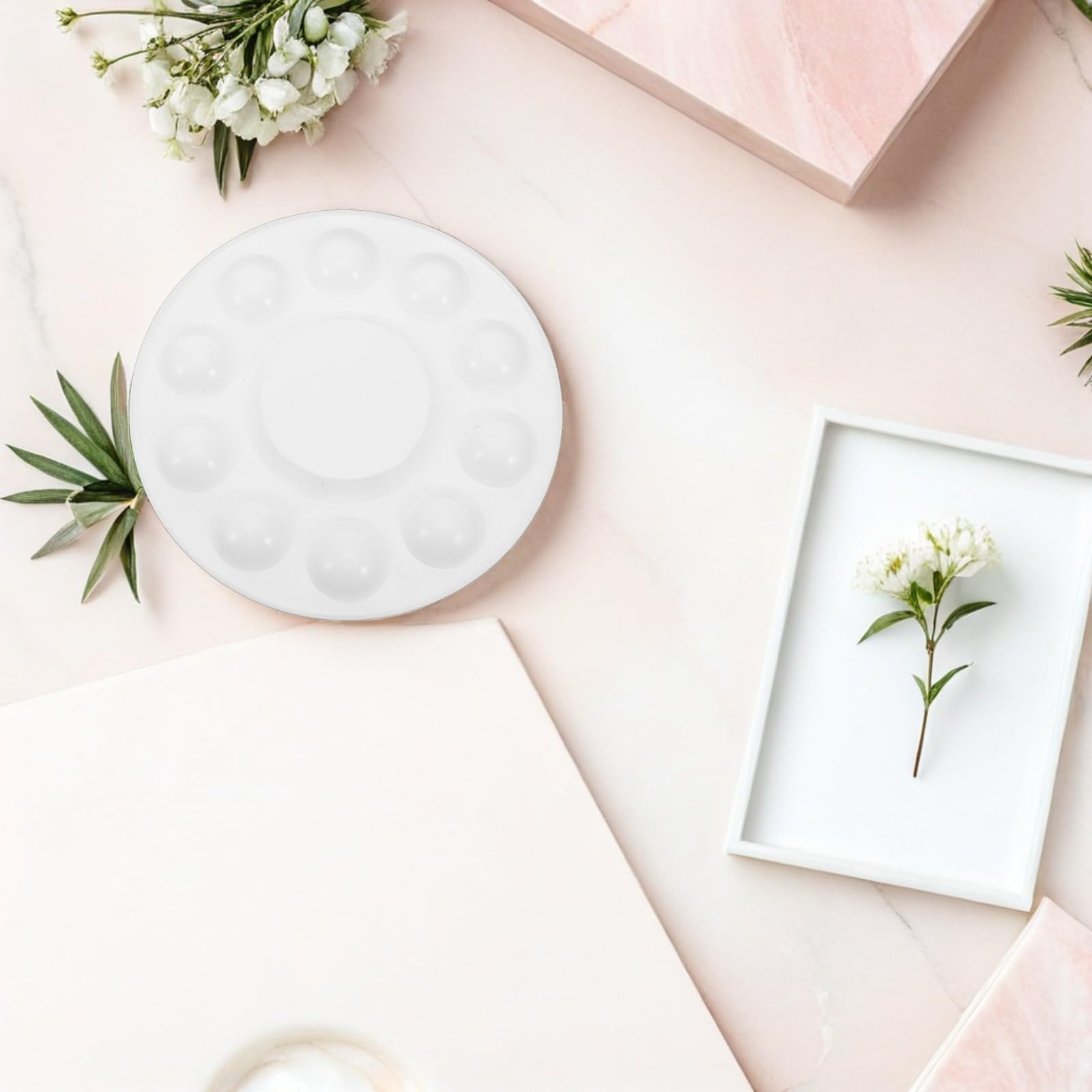 50 Piezas Paleta de Acuarela Redonda de Plástico Blanco para Arte
