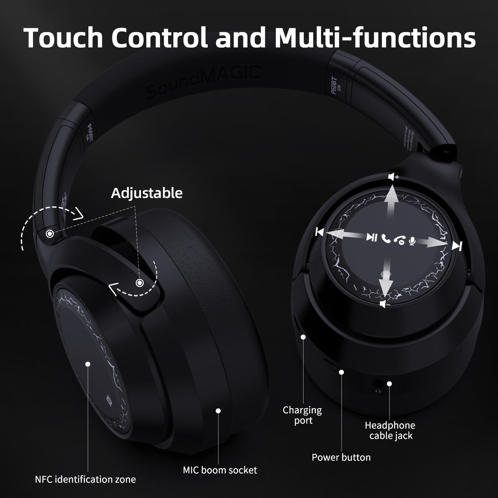 SoundMAGIC P60BT GM Performance Wireless Gaming Headset - Surround Sound 2.4GHz USB/Bluetooth Headphones 50 Hours Lasting Lower Latency Compatibility for PC Mobile PS4 PS5 Xbox Consoles | 2,4G & Bluetooth Dual-Modus, ausgewogener Klang, niedrige Latenz, a