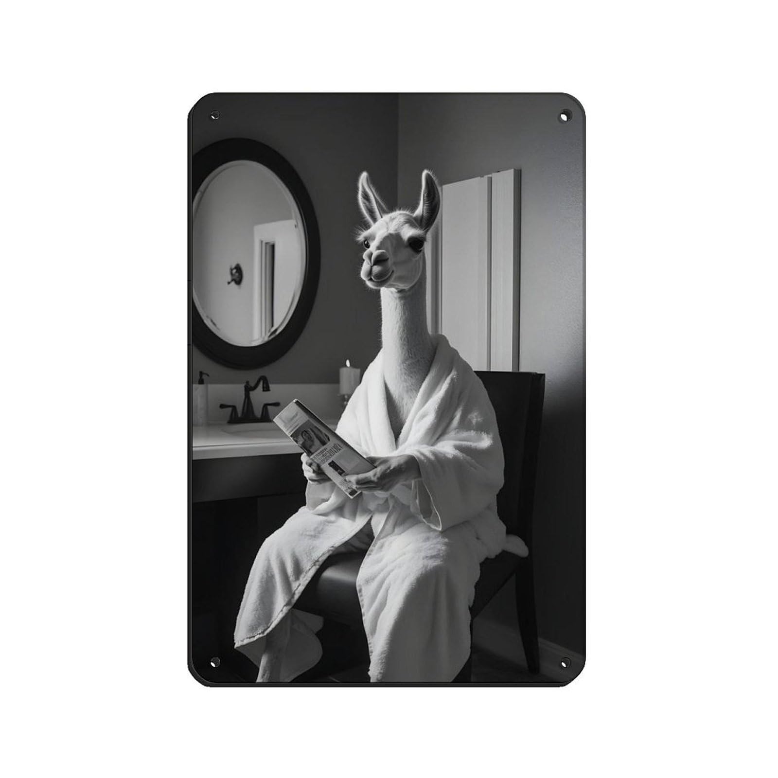 Llama Reading Newspaper Retro Poster Metal Tin Sign Chic Art Retro Iron Painting Bar People Cave Cafe Family Garage Poster Wall Decoration 8x12inch(20x30cm)
