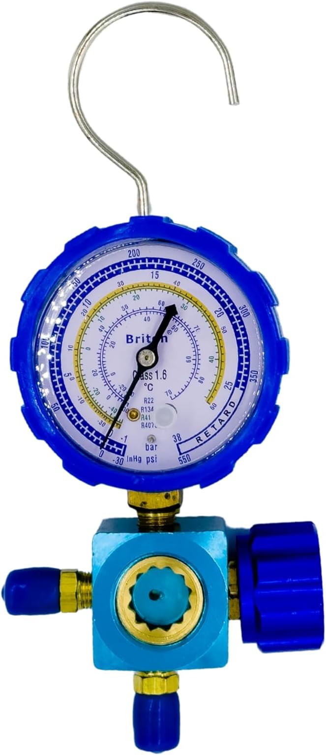 Low Pressure Manifold Gauge with Valve, Blue, for HVAC Systems