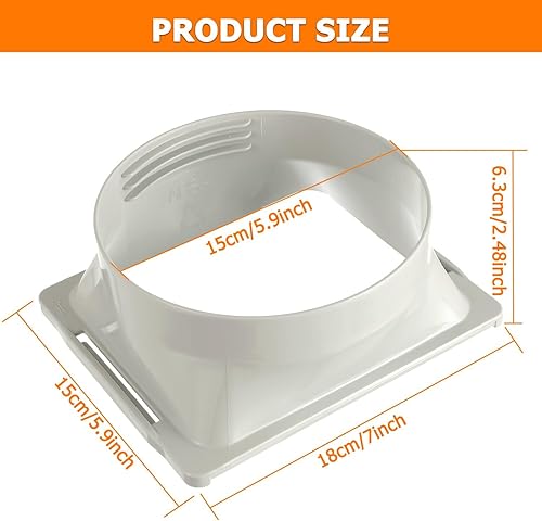 Miniatura 2 de HAUREW Acoplador de manguera de escape cuadrado para aire acondicionado portátil de 5.9 pulgadas, adaptador de ventana cuadrada a redonda, conector