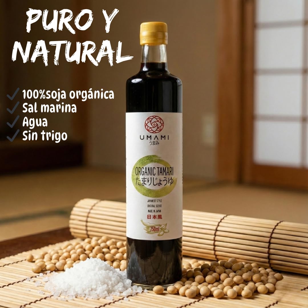 Umami Salsa de Soja Tamari Ecológica 750ml Sin Gluten Fermentación Artesanal Kioke Japón