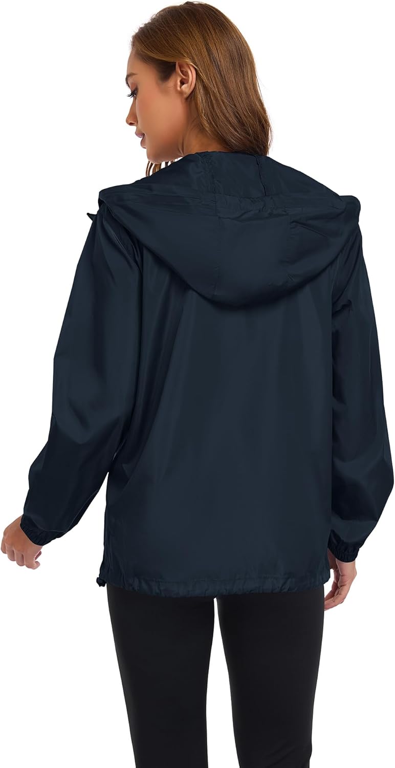 Hount Womens Waterproof Rain Jacket Lightweight High Neck Packable Hooded Raincoat Active Outdoor Windbreaker Jacket