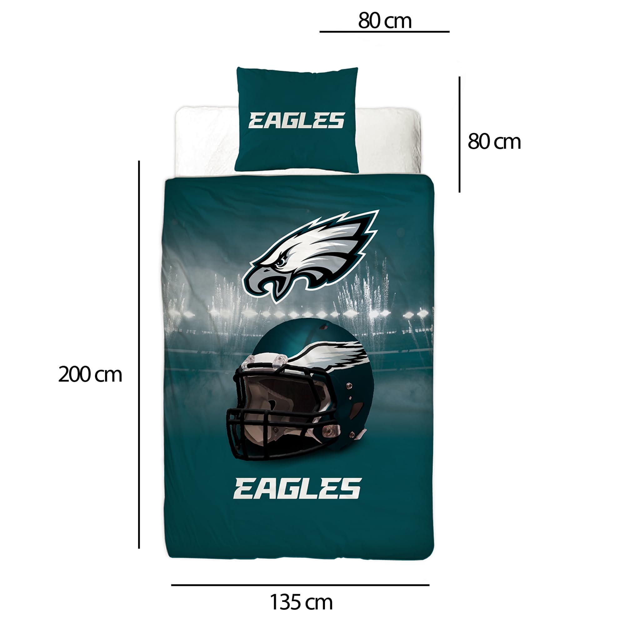 NFL Philadelphia Eagles - Juego de cama (135 x 200 cm + 80 x 80 cm, 100% algodón, calidad de linón reforzado, cremallera, tamaño alemán)