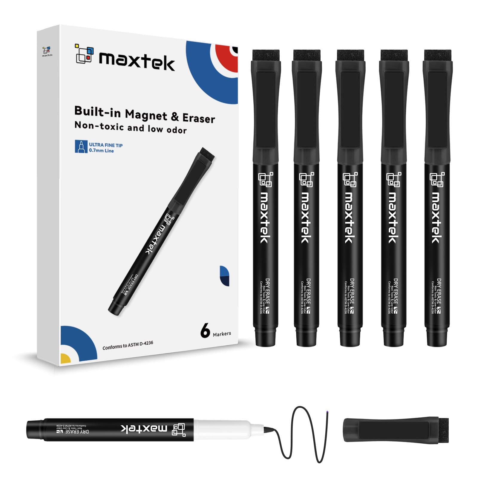 maxtek Dry Erase Markers Ultra Fine Tip Magnetic Black with Eraser 0 7mm Extra Fine Point Thin Dry
