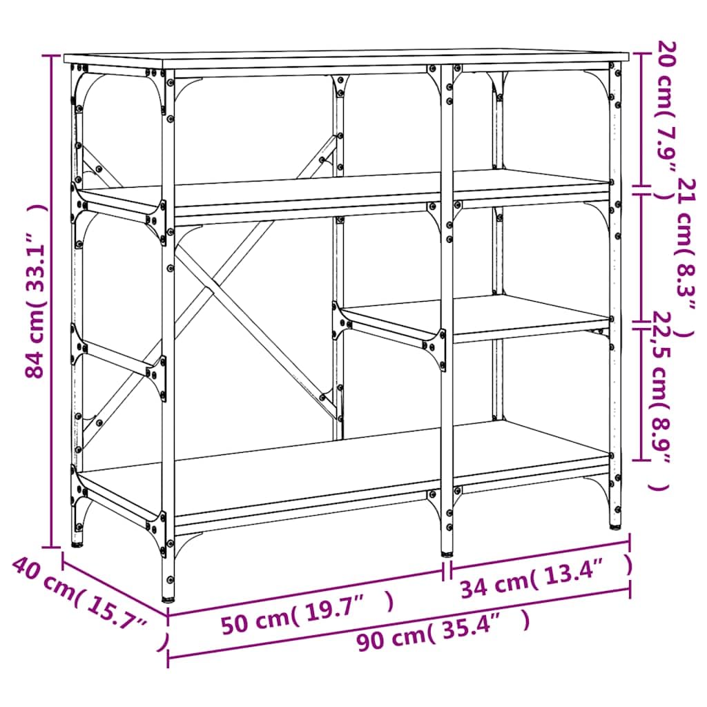 Bäckerregal Schwarz 90x40x84 cm Holzwerkstoff und Metall mit Ablagen, verstellbaren Füßen, Küchenregal für Arbeitsplatte, Aufbewahrung und Organisation von Kochbesteck und Küchenhelfern