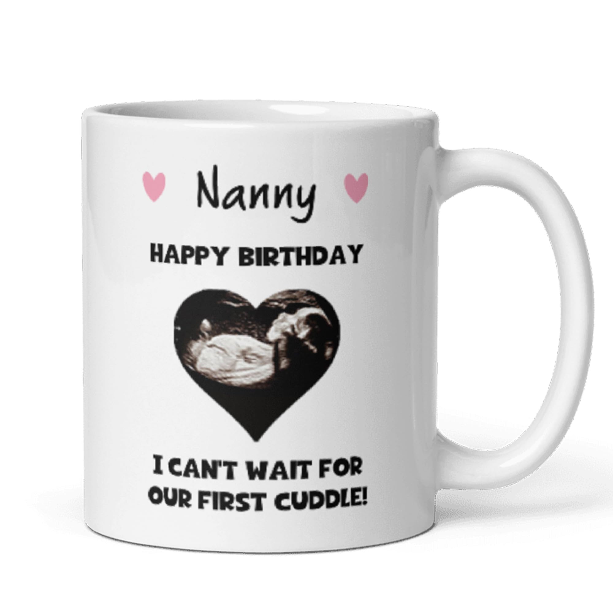Confidently Quirky - Personalised Happy Birthday Nanny Baby Scan White Mug, Nanny to Be Birthday Gift