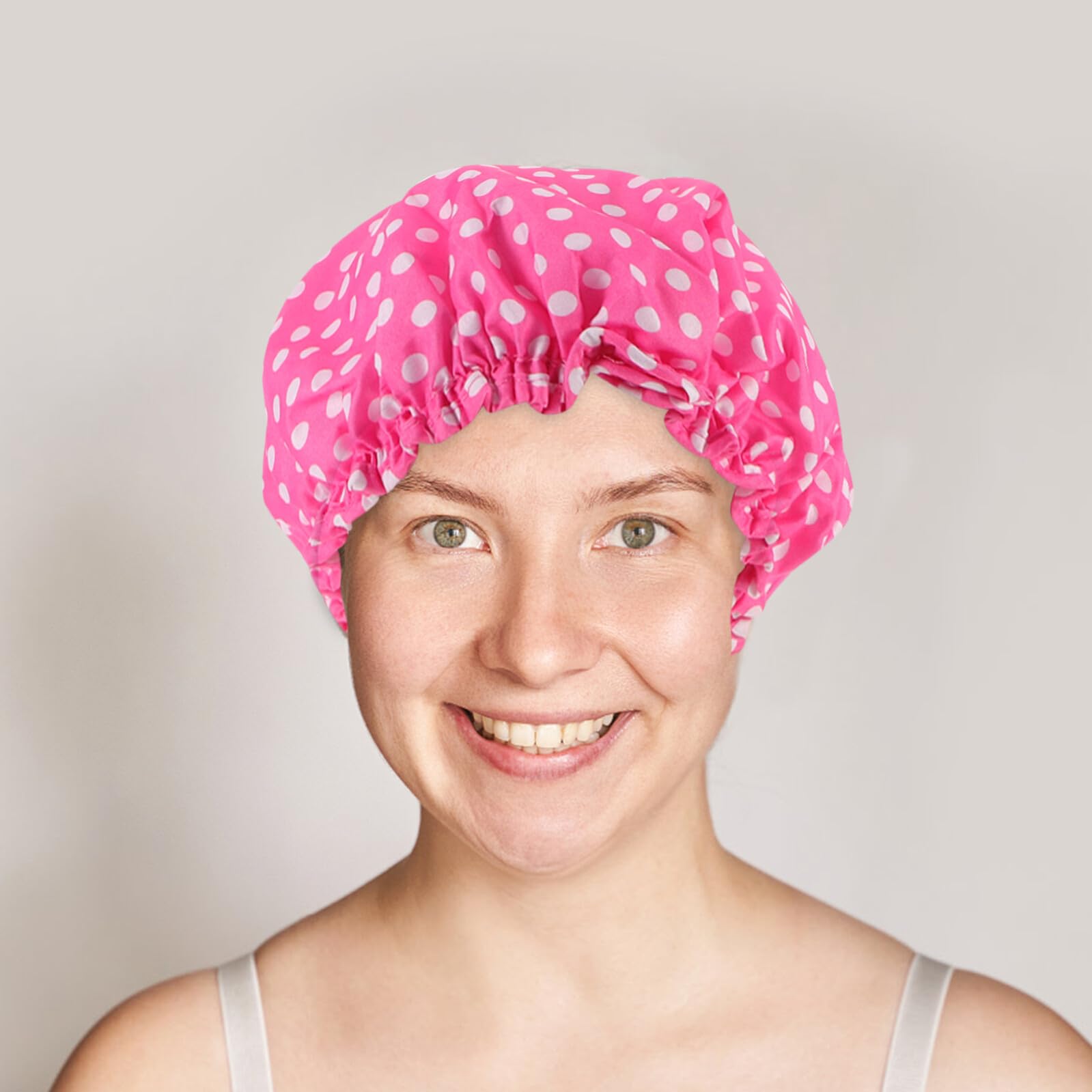 Healeved 2stücke Doppellagige Wasserdichte Duschhaube mit Punktmuster Elastische Wiederverwendbare Haarnetz für Damen und Herren Haar-schutzhaube für Duschen und Baden
