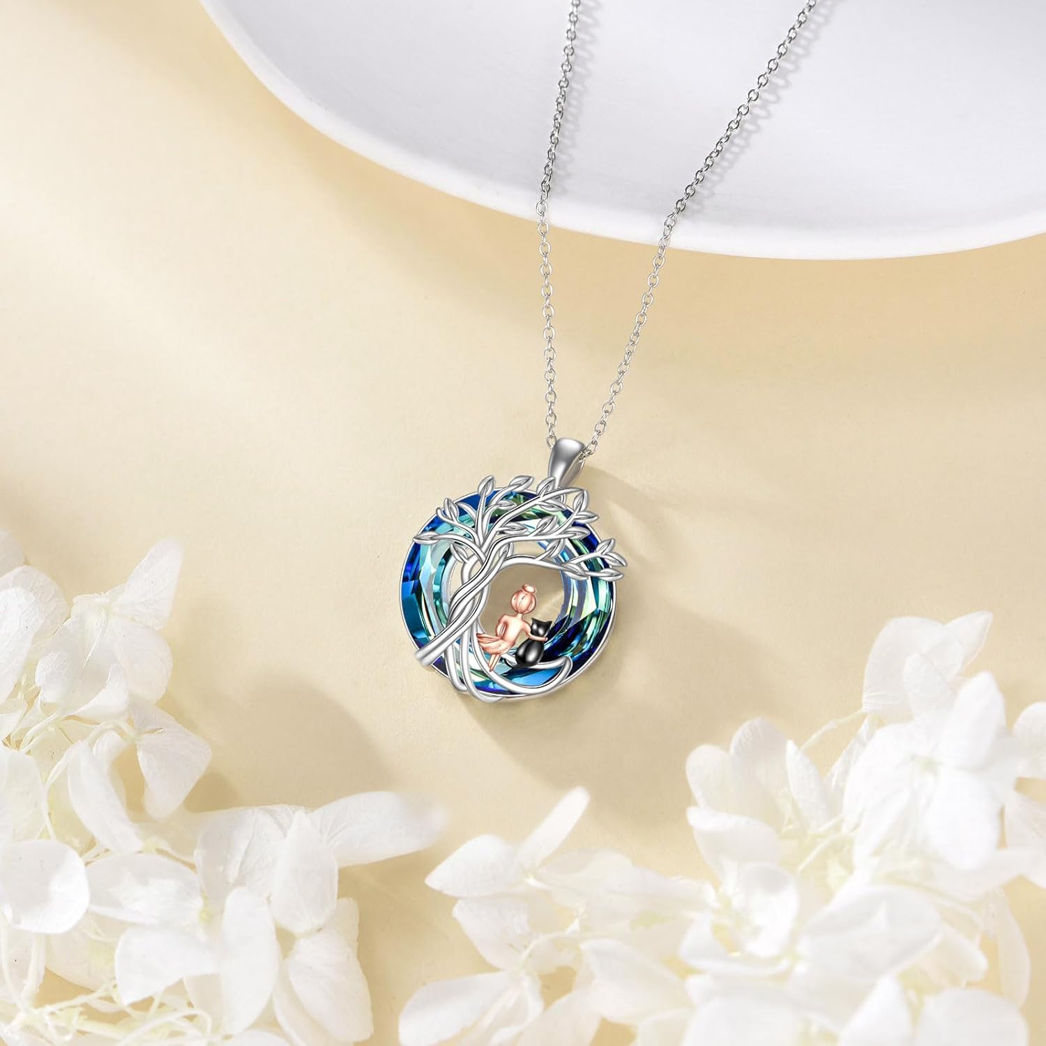 Tree of Life Necklace Sterling Silver Sister Pendant Blue Crystal Jewelry Gift for Women - Image 5