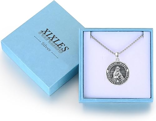 Vista 332 de Collar con colgante de plata de ley 925 con medalla de San Patrón, joyería religiosa para hombres y mujeres, con cadena de acero inoxidable 316L