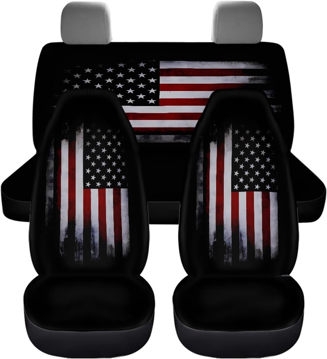 American Flag Printed Front and Rear Bench Protector Full Set Automotive Seat Covers Fit for Auto SUV Sedan Truck 4pc Front Back Seat Covers Auto Accessories