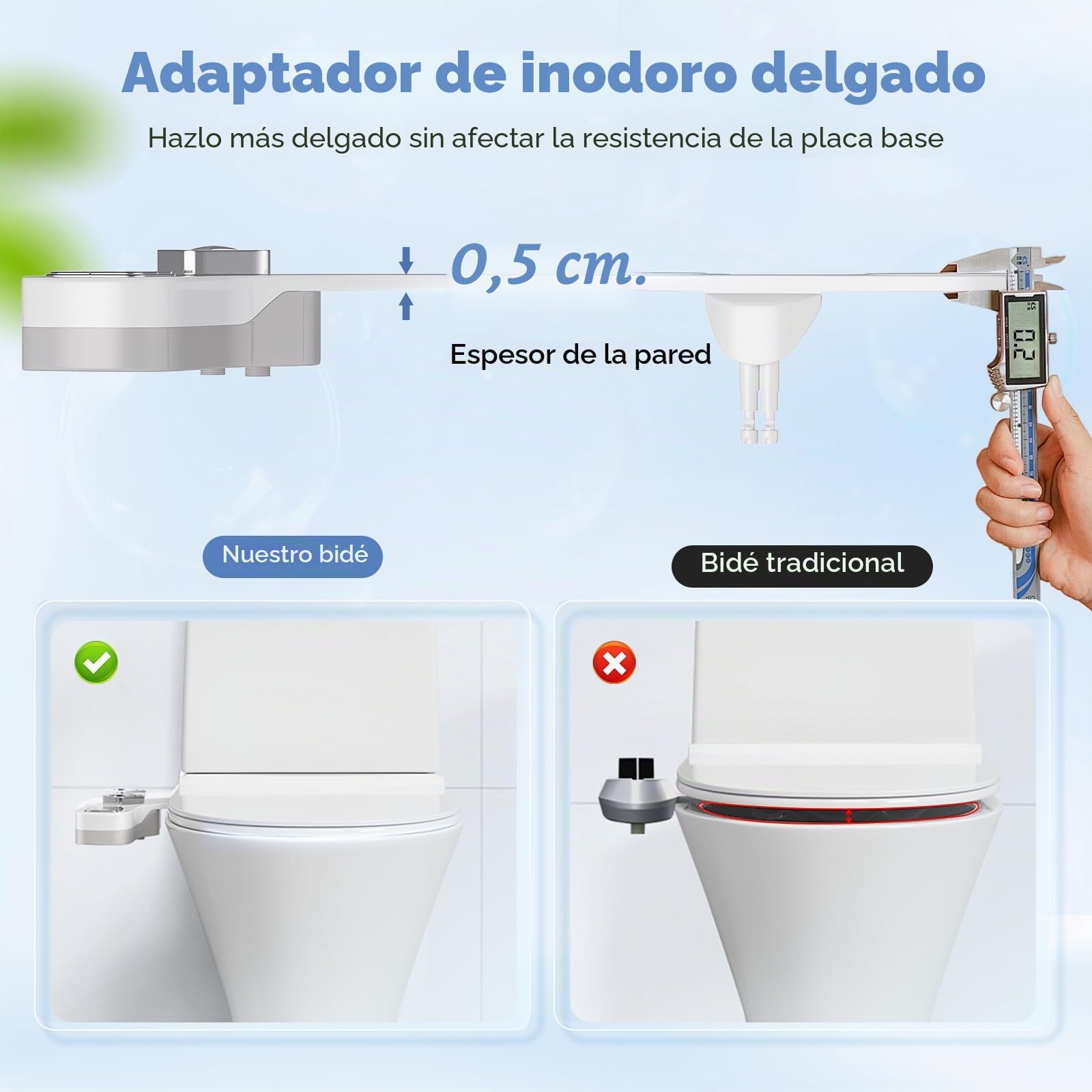 Bidet para WC, Potuem Accesorio No Eléctrico para Bidé con Boquillas Dobles Retráctiles, Presión de Agua Ajustable, Agua Fría y Caliente Bidet Attachment