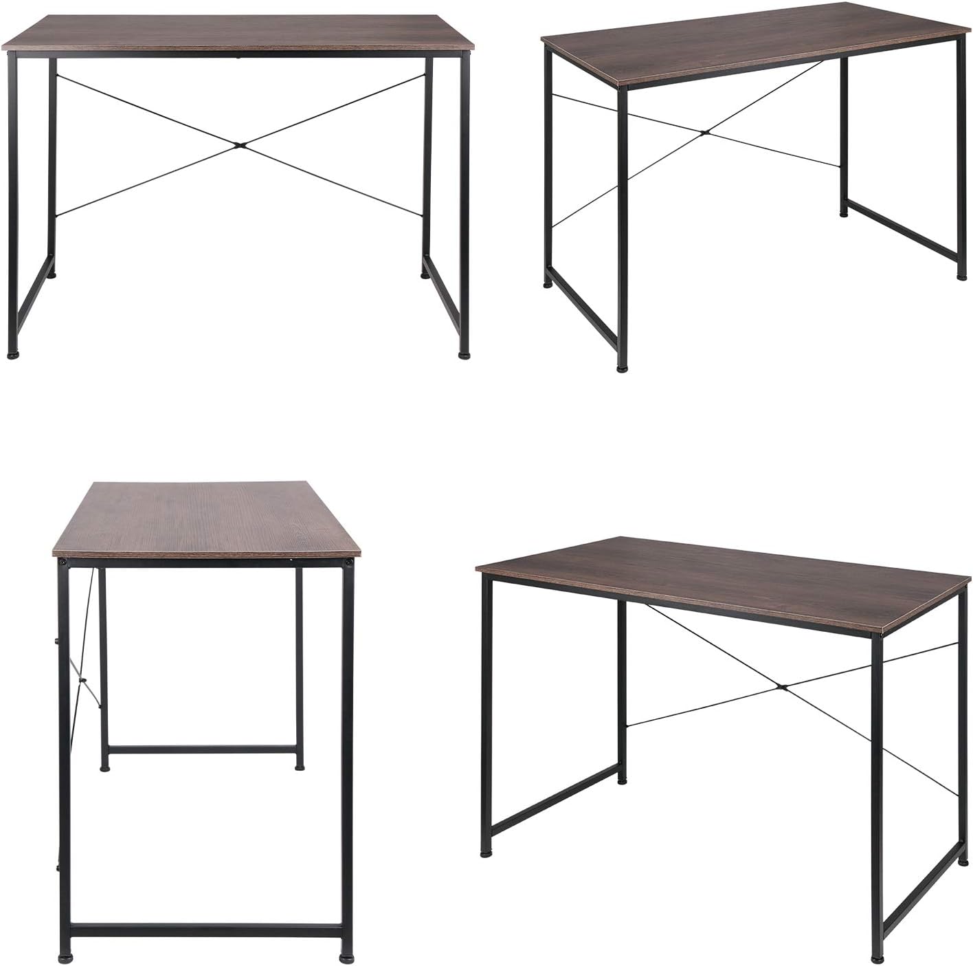 HOMEKOKO Non-Foldable Writing Computer Desk, Modern Simple Study Desk Industrial Style Laptop Table for Home Office, Dark Brown