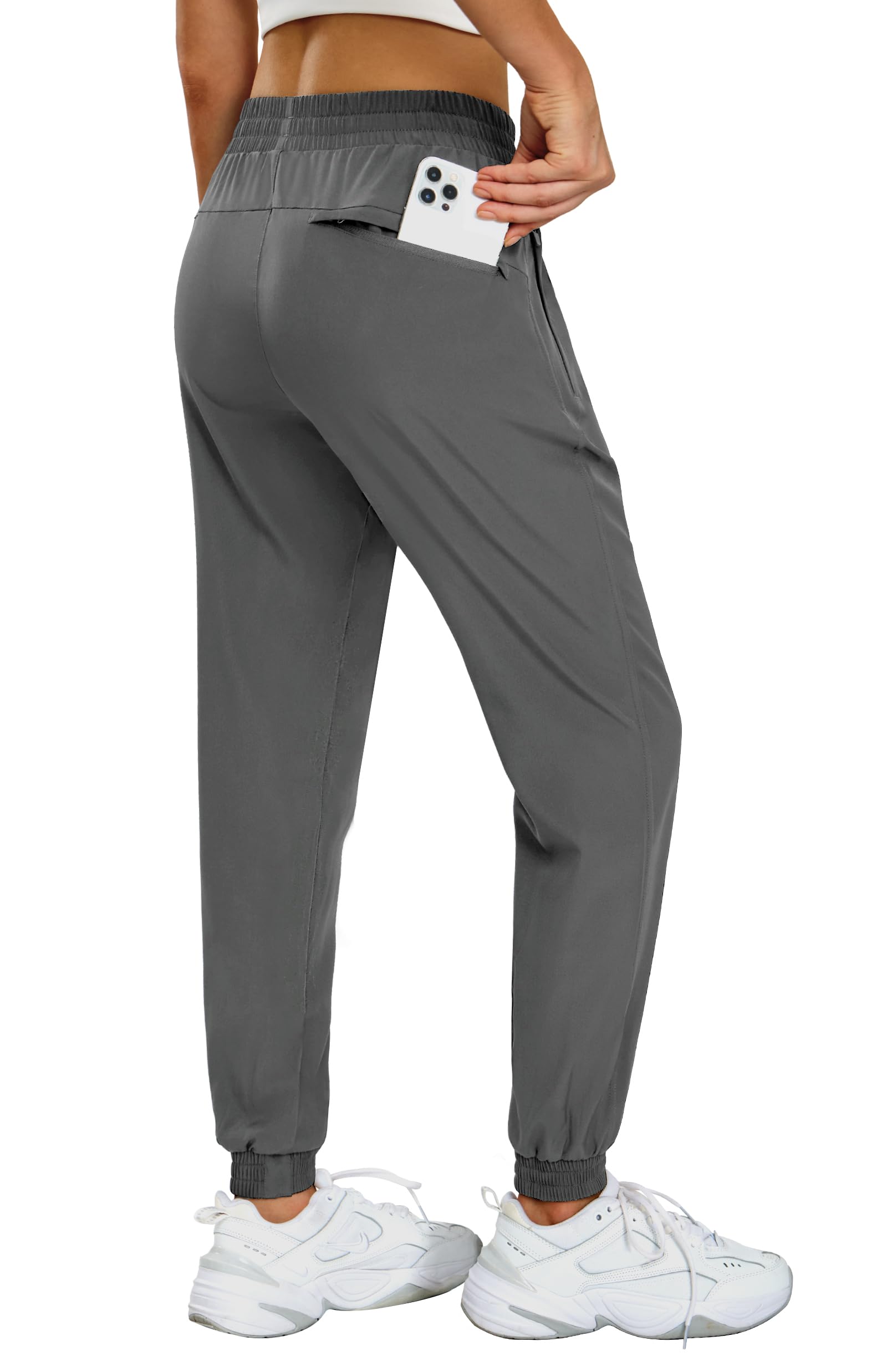 MIER Women's Workout Jogger Pants with Zipper Pockets Lightweight Lounge Pants, Soft, Light Grey, X-Small