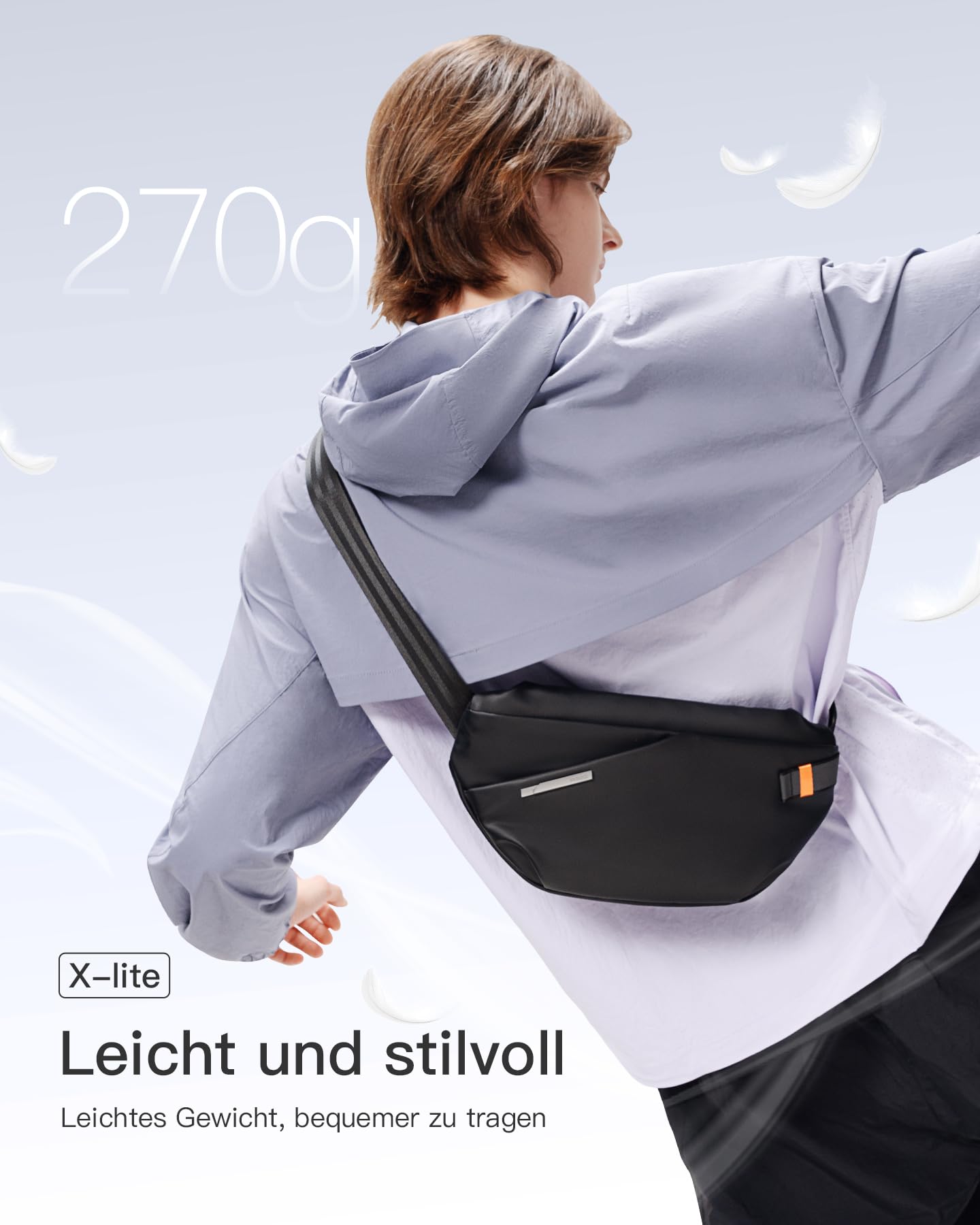 Inateck Sling Bag X-Lite, 3,8 L Umhängetasche Herren, Leichte Schultertasche Bauchtasche Crossbody Bag, Vielseitiger Sling-Rucksack für Reisen, Radfahren, Arbeit, Sport und Wandern