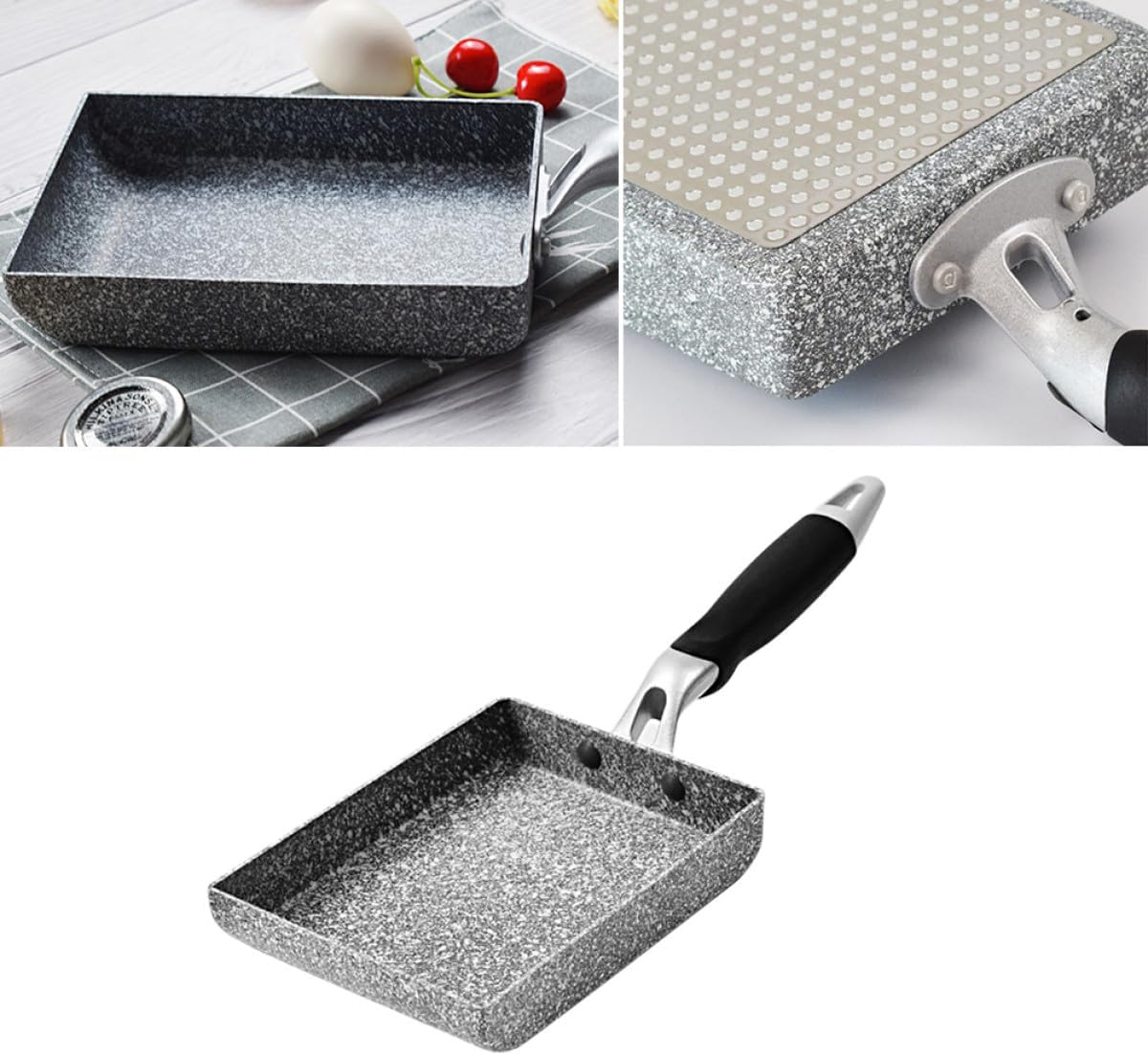 SHINEOFI Nonstick Rectangular Frying Pan Maifanite Coating Tamagoyaki Omelette Pan for Induction and Gas Stove Easy-release Egg Cooker Skillet with Flat Bottom for Pancakes and Sandwiches
