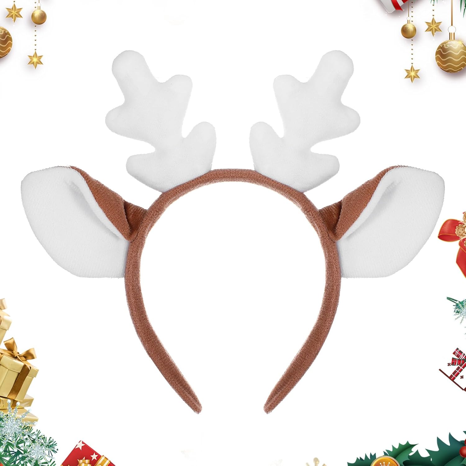 Reindeer Antlers Headband, Deer Antlers Headband Hair Accessories Christmas Headbands for Women Holiday Party Cosplay Costume(White)