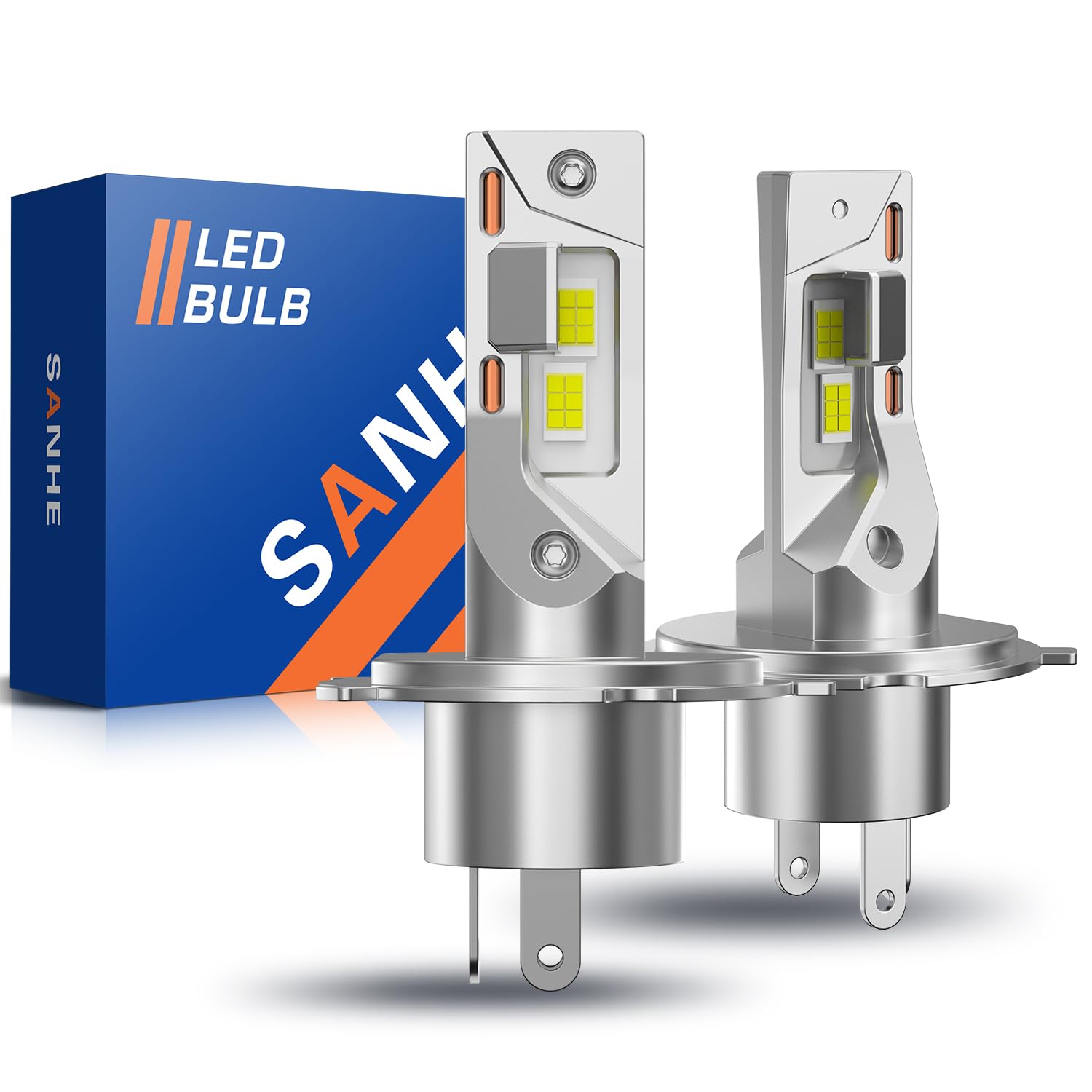 SANHE Lampadine H4 LED per Automobili Moto Come Abbaglianti e Anabbaglianti, 20000LM 6500K Bianco Freddo Sostituzione Lampada Alogena, Fanless Design, Plug and Play (2 pezzi)