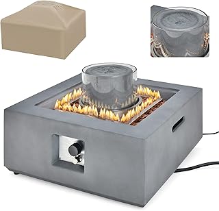 Giantex Fountain Fire Pit Table - 50,000 BTU Square Fire Table w/Middle ...