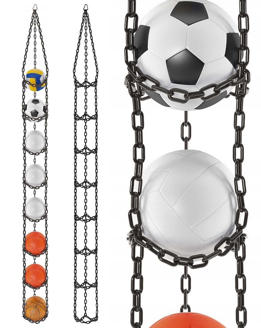 Ballhalter - 8 Bälle Aufhänger (Basketball, Fußball, Volleyball) - Organizer - Ballnetz - Schwarz
