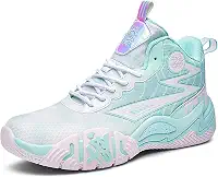 Novetra Tênis de basquete masculino de cano alto com superfície de malha para quadra externa, calçados esportivos antiderrapantes(Pink,37 BR)