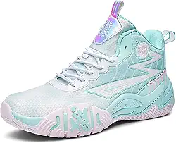 Novetra Tênis de basquete masculino de cano alto com superfície de malha para quadra externa, calçados esportivos antiderrapantes(Pink,37 BR)