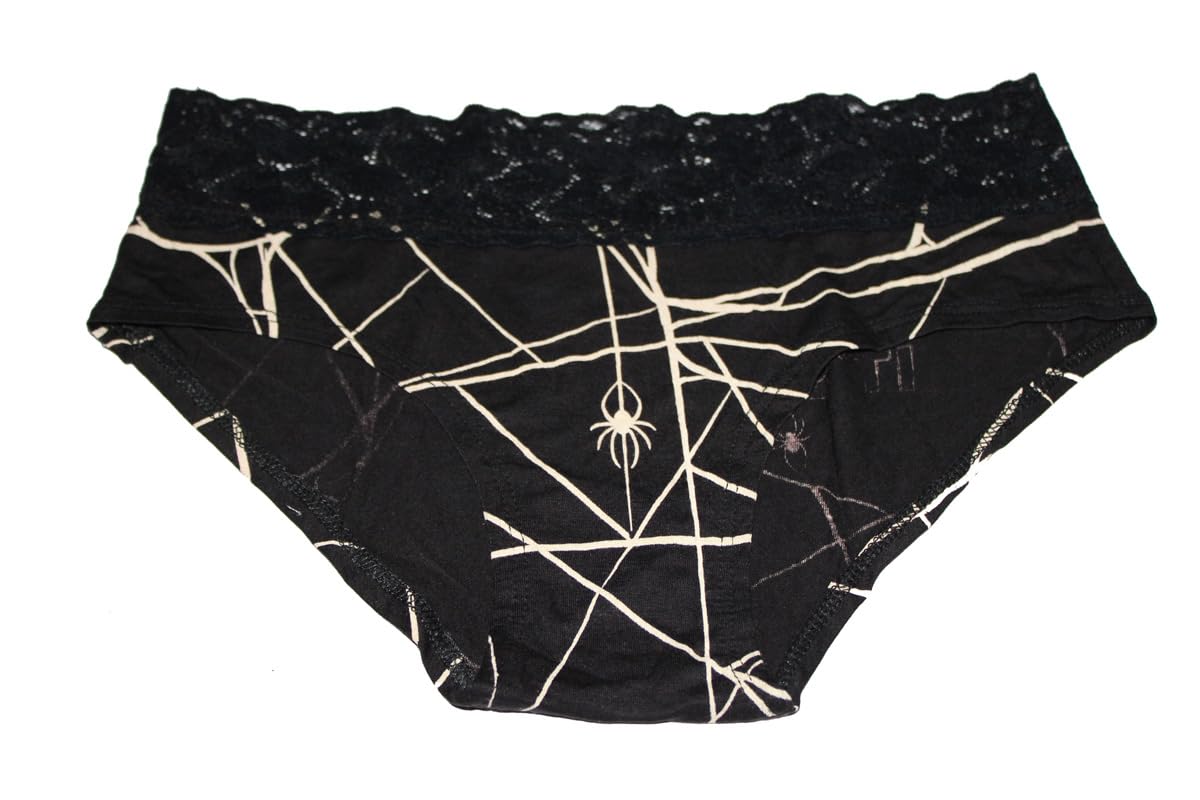 Black Lace Panty with Spider Web Design Low Waist Bikini Panty with- Black Color with Spider Print-image-19