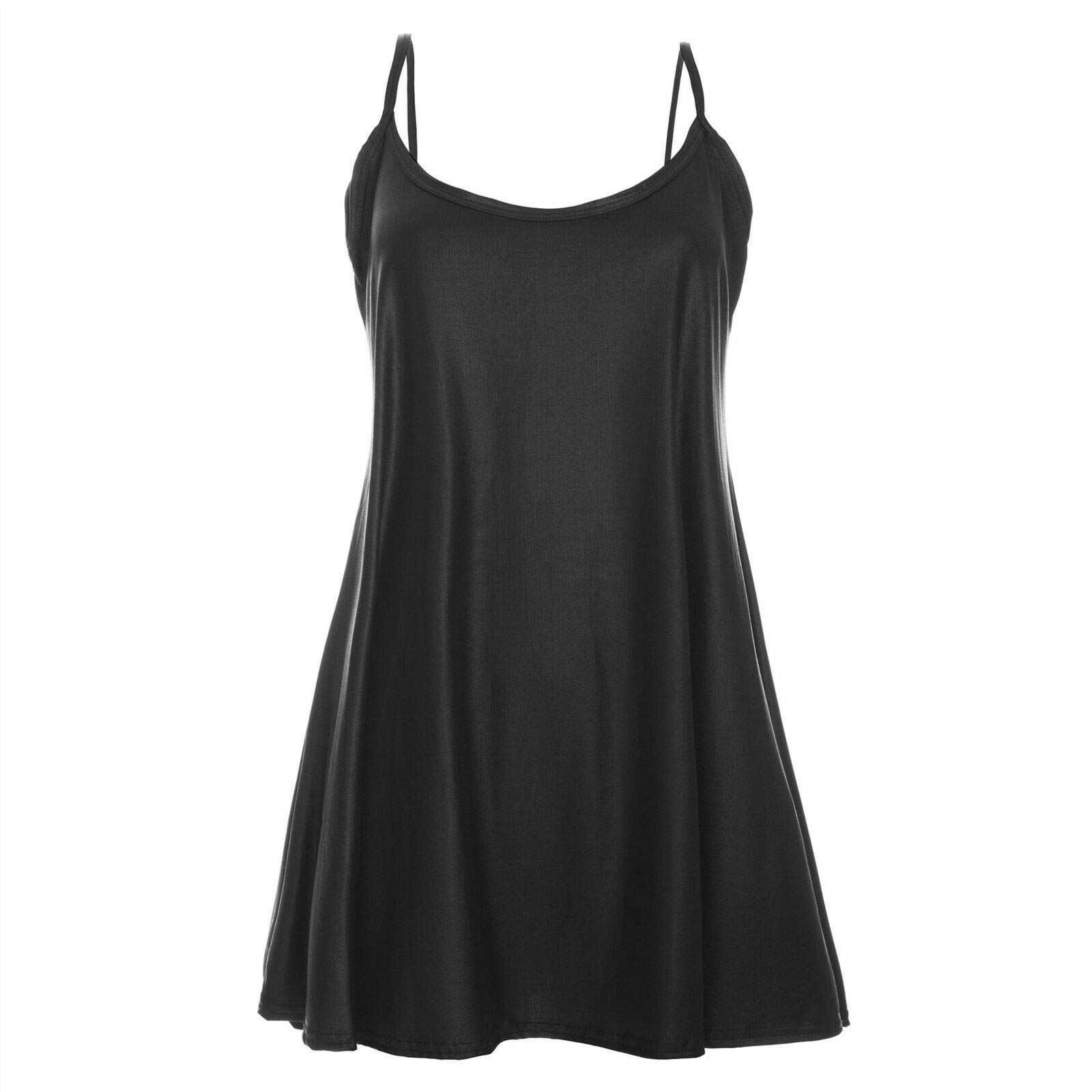 Ladies Camisole Cami Flared Skater Womens Strappy Vest Top Swing Mini Dress 8-22 (Wet Look, UK 12-14 M/L)
